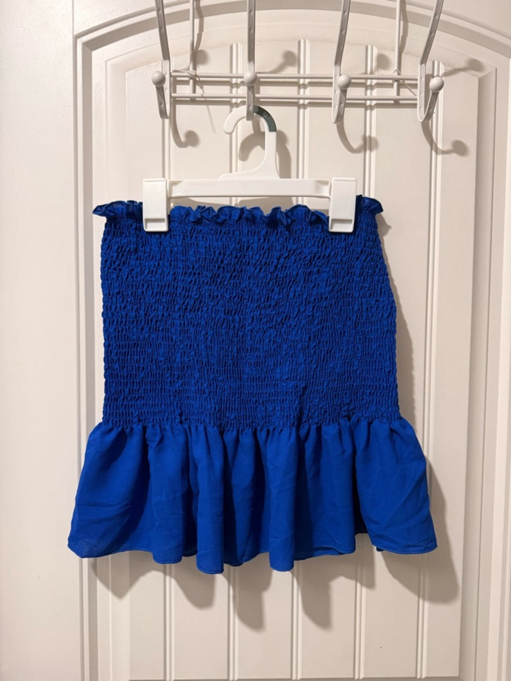 Blue Smocked Ruffle Hem Women's Top